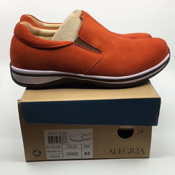 NIB Alegria Aaron Orange Suede Slip On Shoes - Size 43 EU 9.5 US (W US 13) main image 13